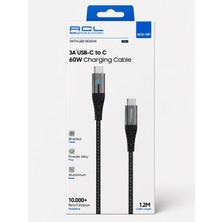     Acl 60W Type-C To Type-C Hızlı Şarj Kablosu 1.2m Örgülü