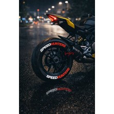 Baghes Speed Hunters Kırmızı Motosiklet ve Otomobil Araç 3D Oto Lastik Yazısı 4 Adet Sticker Arma Seti