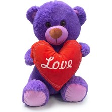 Pufu Toys Kalp Tutan Peluş Ayıcık Mor 35 cm 04030