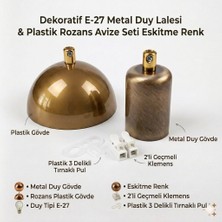 Retro Vitrini Dekoratif E-27 Duy Lalesi & Plastik Rozans Avize Seti Eskitme Renk