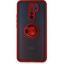 İntora Redmi 9 Kılıf Montreal Yüzüklü Silikon Kapak - Kırmızı