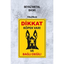 Grafiklas Dikkat Köpek Var Levhası 19X29 Cm, Metal Uyarı Tabelası, Beyaz Metal Baskı, Bahçe Ev Iş Yeri Güvenlik Levhası