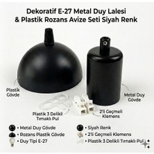 Retro Vitrini Dekoratif E-27 Duy Lalesi & Plastik Rozans Avize Seti Siyah Renk