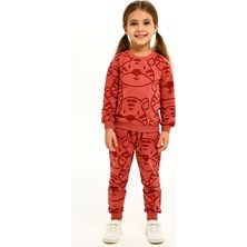 Luggi Baby Bisiklet Yaka Baskılı Kız Bebek Sweatshirt ve Eşofman Alt 2'li