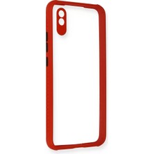 İntora Redmi 9A Kılıf Miami Şeffaf Silikon - Kırmızı