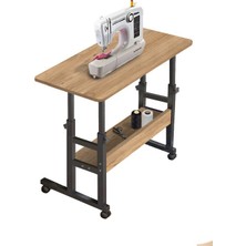 servetavcı Yükseklik Ayarlı Dikiş Makinesi Sehpası - Atlantik Çam  (Frenli Tekerli) 80X40 Oval Kenar
