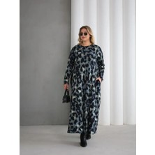 Modaminar Kadın Büyük Beden Leopar Desenli Penye Elbise