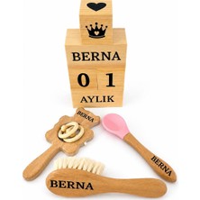 Shopfocus Kişiye Özel Isimli-Bebek Çıngırak-Bebek Saç Fırçası Keçi Kılı-Bebek Mama Çocuk Yemek Kaşığı-Bebek Anı KÜPÜ-%100 Doğal Organik Ahşap Full Ahşap Set-Yeni Doğan-Hediyelik-Doğum Hediyesi