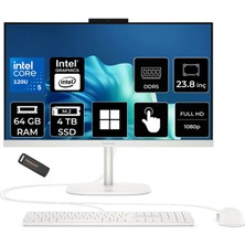 Hp Omnistudio 24 Core 5 120U 64GB Ram 4tb SSD 23.8" Fhd 75Hz Touch WIN11 Pro D62KVEAPN435 Beyaz All In One Bilgisayar + Per4 USB