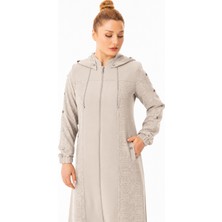 Zerenay Moda 5651 Cep Kısmı Desenli Kolu Düğme Detaylı Kapişonlu Zeren Baskı Garnili  Krep Ferace#26#