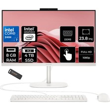 Hp Omnistudio 24 Core 7 240H 8gb Ram 4tb SSD 23.8" Fhd 75Hz Touch Freedos D62KSEAPN305 Beyaz All In One Bilgisayar + Per4 USB