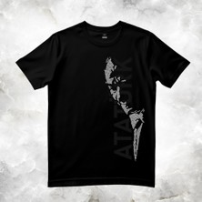 Creaeymer At-Tatürk Kristal Taşlı Dikey Bisiklet Yaka Siyah Tişört - Unisex