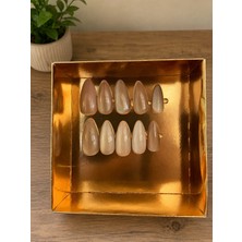 TrendNail Bej Korelux Cat Eye/kedi Gözü/jel Protez Takma Tırnak/el Yapımı/m Beden/yansımalı