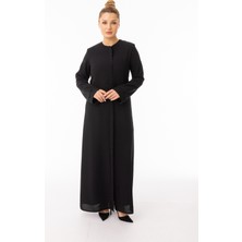 Zerenay Moda 5618 Kol Ucu ve Önden Taş Işleme Detaylı Cepli Krep Kumaş Ferace #26#