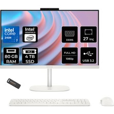 Hp Omnistudio 27 Core 7 240H 80GB Ram 4tb SSD 27" Fhd 100Hz Freedos D62C0EAPN340 Beyaz All In One Bilgisayar + Per4 USB