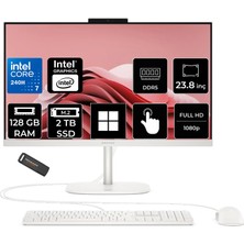 Hp Omnistudio 24 Core 7 240H 128GB Ram 2tb SSD 23.8" Fhd 75Hz Touch WIN11 Pro D62KSEAPN449 Beyaz All In One Bilgisayar + Per4 USB