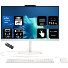 Hp Omnistudio 24 Core 5 120U 8gb Ram 2tb SSD 23.8" Fhd 75Hz Touch Freedos D62KVEAPN304 Beyaz All In One Bilgisayar + Per4 USB