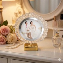 Sanal Bayim Dekoratif Işıklı Yuvarlak Fotoğraf Çerçeve Altın
