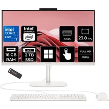 Hp Omnistudio 24 Core 7 240H 16GB Ram 2tb SSD 23.8" Fhd 75Hz Touch WIN11 Home D62KSEAPN359 Beyaz All In One Bilgisayar + Per4 USB
