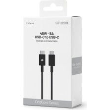 Simex 45W 5A Type-C To Type-C Süper Hızlı Şarj ve Data Kablosu Ce Belgeli Samsung Uyumlu - Spk-17 Siyah