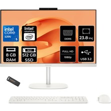 Hp Omnistudio 24 Core 5 120U 8gb Ram 512GB SSD 23.8" Fhd 75Hz Freedos D61Z0EAPN302 Beyaz All In One Bilgisayar + Per4 USB