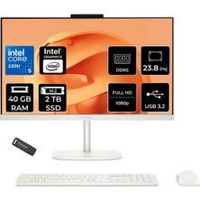 Hp Omnistudio 24 Core 5 120U 40GB Ram 2tb SSD 23.8" Fhd 75Hz Freedos D61Z0EAPN324 Beyaz All In One Bilgisayar + Per4 USB