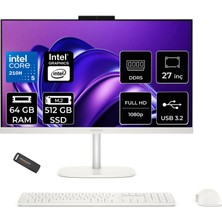 Hp Omnistudio 27 Core 5 210H 64GB Ram 512GB SSD 27" Fhd Freedos D62C1EAPN332 Beyaz All In One Bilgisayar + Per4 USB