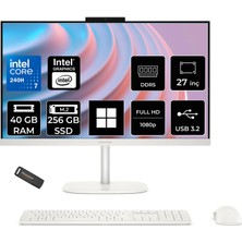 Hp Omnistudio 27 Core 7 240H 40GB Ram 256GB SSD 27" Fhd 100Hz WIN11 Home D62C0EAPN371 Beyaz All In One Bilgisayar + Per4 USB