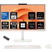 Hp Omnistudio 24 Core 5 120U 80GB Ram 2tb SSD 23.8" Fhd 75Hz WIN11 Home D61Z0EAPN389 Beyaz All In One Bilgisayar + Per4 USB
