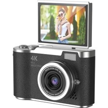 MiraLive 4K Dijital Retro Video Kamera 48MP 18X Zoom Flaşlı (32GB) Kart Dijital Vlog Fotoğraf  Makinesi Türkçe Siyah