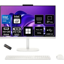 Hp Omnistudio 27 Core 5 210H 40GB Ram 512GB SSD 27" Fhd WIN11 Home D62C1EAPN372 Beyaz All In One Bilgisayar + Per4 USB