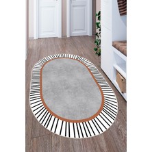 Mortapi Modern Çizgili Oval Dijital Baskılı Kaymaz Taban Yıkanabilir Halı Salon Oturma Odası Antre Hol Halıs