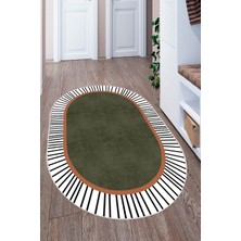 Mortapi Modern Çizgili Oval Dijital Baskılı Kaymaz Taban Yıkanabilir Halı Salon Oturma Odası Antre Hol Halıs