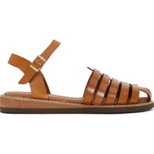 Derimod Kadın Taba Renkli Tokalı Hakiki Deri Sandalet Casual Stil 26SFD333218