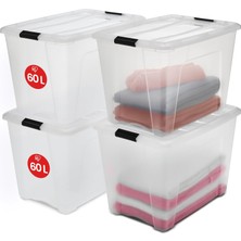 Trendy Pazars Ohyama Kapaklı Saklama Kutuları, 60L, 4'lü Set, Şeffaf, Güvenli Tokalar, Istiflenebilir, Çekme Kulpları, Yatak Odası, Dolap, Ofis, Organizasyon Için, Bpa Içermeyen Plastik, Giysi Çantası, Ntb-60