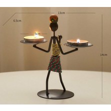 Trendy Pazars Sume Kadın Figürlü Metal Ferforje Tealight Mumluk Ev Dekoru Süs El Üstünde Mumluk