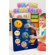Farbu Oyuncak 11 Parça Ahşap Bul-Tak Gezegenler Eğitici ve Eğlenceli Uzay Temalı Oyuncak Puzzle