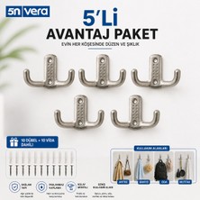 5N Vera 5’li Metal Askılık | Çiftli Askı Aparatı | Vida ve Dübel Dahil | Duvar Portmanto Banyo Antre Askılığı
