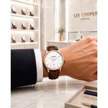 Lee Cooper Erkek Kol Saati Deri Kordon Bronz Kasa Beyaz Kadran Günlük Kullanıma Uygun 5 Atm