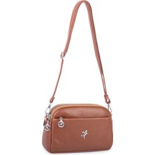 Nas Bag Kadın Günlük Sade Şık Çok Gözlü Çapraz Çanta (23X14 Cm) Taba Victoria