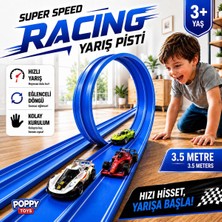 Poppy Toys 3.5m Esnek Yarış-Araba Pisti Kıvrılabilir Mavi Renk - Super Speed Racing