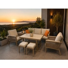 Kanyon Metal Bahçe Balkon Teras Koltuk Takımı 3+1+1+Masa+2 Adet Puf