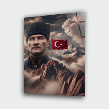 Atatürk Türk Bayrağı Cam Tablo - Çerçevesiz - 4 mm Temperli Cam Uv Baskı