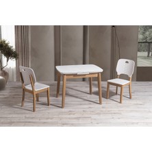 Edsy Home Suna Modern Tasarımlı MDF Malzemeden Yapılmış Açılır Masa Takımı 4 Sandalyeli Krem Renk