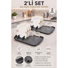 Stile Cucina 2’li Set Bulaşık Kurutma Tepsisi Su Tahliyeli Büyük Boy Mutfak Düzenleyici Tabaklık ve Bardak Kurutmalık