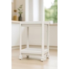 Trendy Pazars Pro 2 Katlı Beyaz Tekerlekli Çok Amaçlı Banyo & Mutfak Düzenleyici Raf - Evye Altı Raf Beyaz 40 x 35