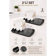Stile Cucina 2’li Set Bulaşık Kurutma Tepsisi Su Tahliyeli Büyük Boy Mutfak Düzenleyici Tabaklık ve Bardak Kurutmalık