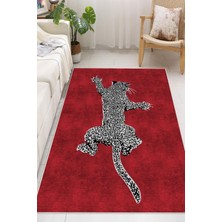 Mortapi Leopar Desenli Dijital Baskılı Kaymaz Taban Yıkanabilir Halı