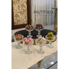 Mutfiko 6’lı Ayaklı Cam Lokumluk Seti – Vintage Kristal Görünümlü Kahve Yanı Ikramlık