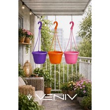 Veniv 3 Adet Askılı Dekoratif Saksı - Askılar Dahil- 18 cm x 12 cm
